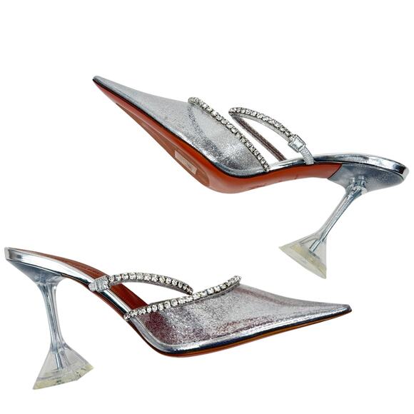 New Rare Amina Muaddi Gilda Crystals Pvc Transparent Mules Size 38 - Picture 6 of 11